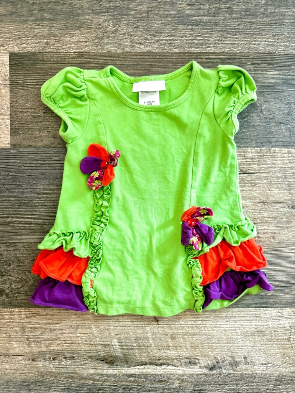Bonnie Baby Tunic Girl 18M Green Tiered Ruffle Flower B13219-PS Short Sleeve‎